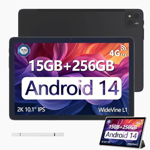 DOOGEE T10 PRO Tablet, Android Tablets, Tablet 10 Pollici, 15GB RAM + 256GB ROM/TF 1TB, PC con sim, Octa Core, 8580mAh, Dual 4G LTE, 5G WiFi, 13MP + 8MP, Widevine L1/GPS/OTG/Type-C, Nero