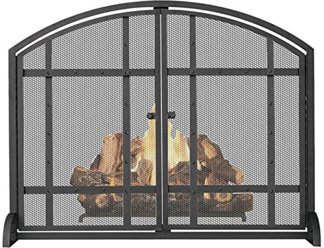 ASumPio Parascintille per Camino Ad Arco con Porte, Recinzione in Ferro Battuto per Stufa A Legna/Fuoco A Carbone, Tenda per Stufa Vintage,