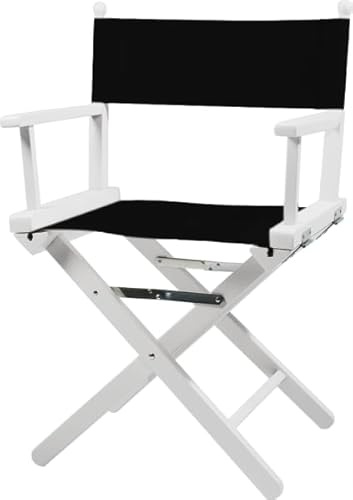 ZStyle Klappbarer Regiestuhl aus Holz, 90 cm hoch, 54 cm breit, 48 cm tief, schwarz (weißer Schaft – schwarze Leinwand)
