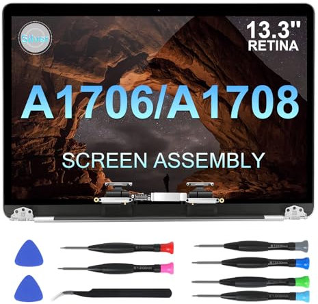 VisGenix Schermo di ricambio da 13,3 pollici per MacBook Pro 13 Retina Modello: A1706 A1708 fine 2016 metà 2017 EMC 3071 EMC 3163 EMC 3164 Full LCD LED Assembly Display (A1706 A1708 (argento))