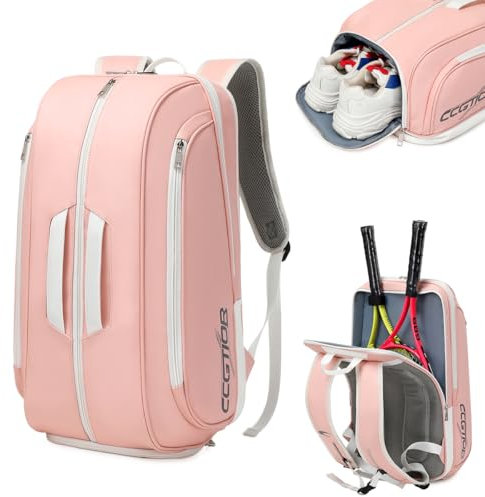 CCGTIOR Mehrzweck-Strand-Tennis-Tasche für Sport, wandelbarer Padel-Rucksack – Laptophülle, Ballhülle, Zaunhaken, einfacher Zugriff, Schuhfach (Rosa)
