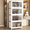 Storage Boxes with Lids Collapsible Storage Bin Stackable Organiser, Foldable Plastic Box with Door and Wheels (4 tier)