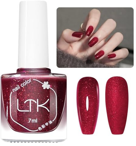 Glitter Nail Varnish - Red Nail Varnish - Quick Dry Nail Polish - Long Lasting Sparkly Nail Polish Pearlescence - Sparkly Nail Art DIY Manicure
