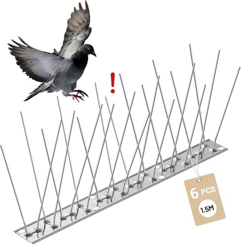 6 Stück Vogelschreck Vogelabwehr Spikes, Taubenschutz aus Hochwertigem, Korrosionsbeständigem Edelstahl, Vogelschutz für Balkon, Dachgärten oder Sichtschutzwände (1.5 m)