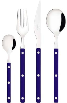 BUGATTI, Allegra, Besteck 24-teilig aus Edelstahl 18/10, Besteckservice für 6 Personen, Besteck Set mit 6 Löffel, 6 Gabeln, 6 Messer und 6 Teelöffel, Marineblau