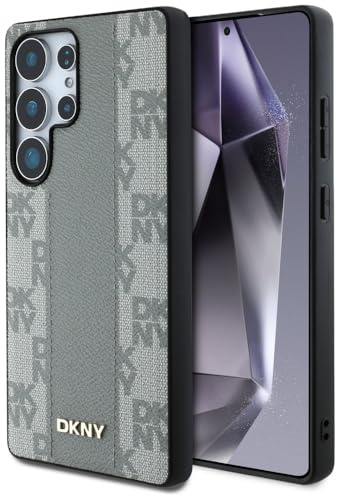 CG MOBILE DKNY Leather Checkered Pattern kompatibel mit MagSafe Hülle für Samsung Galaxy S25 Ultra (Taupe)