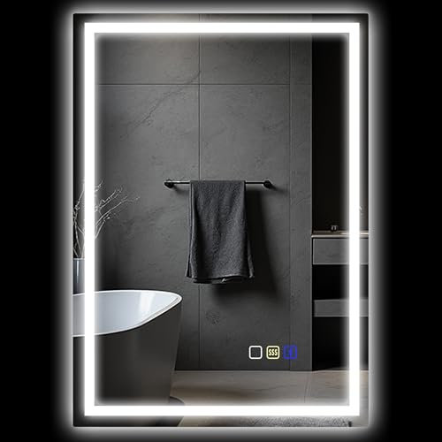 HOMCOM 500 x 700 mm Bluetooth LED Bathroom Mirror, Illuminated Backlit Vanity Mirror with 3 Colours Dimmable, Anti-Fog, Memory Function, Touch Sensor, IP44