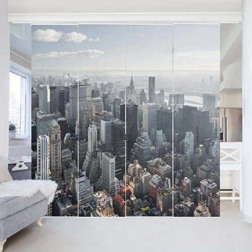 micasia Schiebegardine halbtransparent 60er Paneel Klett Skyline Textil lichtdurchlässig - New York Modern Flächenvorhang grau Wohnzimmer Schlafzimmer 1816 (240x250 cm - 4er Set)