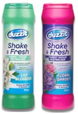 Shake and Fresh Carpet Odour Eliminator Pack of 2 Duzzit - Freshen Your Home with Long-Lasting Scents! (Lily Blossom, Floral Garden)
