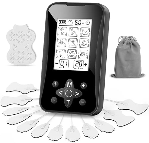 MANPICTE TENS Unit Muscle Stimulator 36 Modes, Rechargeable Dual Channel TENS Machine for Pain Relif Muscle Massager with 12 Premium Electrode Pads and Dust-Proof Storage Bag MH-1088