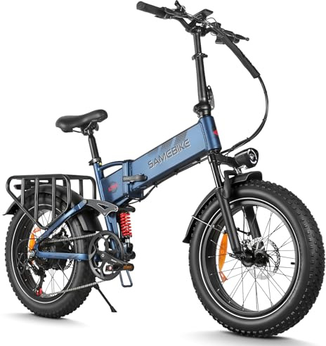 SAMEBIKE 20*4.0 Fat Tire Electric Bike for Adults, Folding Mountain Bikes, Removable 48V15AH Battery, E-bike Range 45-100 KM, 20 inch Electric Bicycle with 7 Speeds
