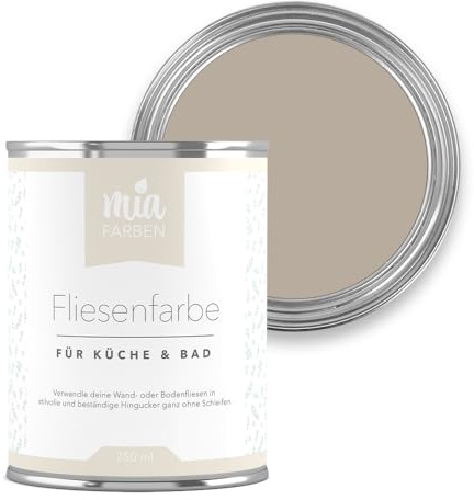 miafarben Fliesenfarbe ohne Schleifen matt 750ml (Weiches Sandgrau) | Fliesenlack für Wand und Boden in Bad und Küche, hochdeckend, wischfest, strapazierfähig, wasserbasiert