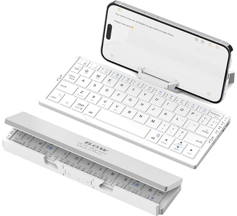 BRIMFORD Tastiera Bluetooth Pieghevole QWERTY Silenziosa con Supporto Magnetico, Mini Tastiera Wireless Ricaricabile in Alluminio per iPad, Tablet, Smartphone, Laptop(bianco)