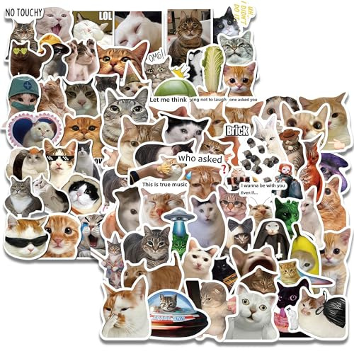 Glamify 100 Stück Katzen Sticker, Meme Sticker, Wasserdichte glänzende Vinyl, Jeder Aufkleber ist 4–6 cm groß, Geeignet für Laptops, Notebooks und Tassen