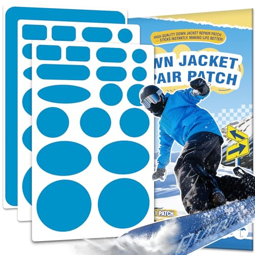 Daunenjacke flicken Reparaturset Meerblau, 35 Stück 25x15cm Flicken Daunenjacke Selbstklebend Stoff, Nylon Selbstklebender Wasserdichte Reparatur Patch für Zelten, Skianzüge, Jacken, Schlafsäcke