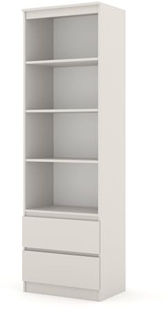 Homlando Standregal, Aktenregal Maja 60 cm mit 2 Schubladen, Bücherregal Holz für Wohnzimmer & Büro, Aufbewahrungsregal Modern mit offenen Fächern, Mattes Finish, (Kaschmir)