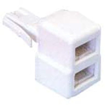 World of Data - 2-Way Telephone Double outlet adapter (4 wire) - to fit BT Sockets (White)