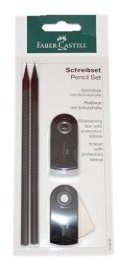 Faber-Castell 218498 - Bleistiftset Grip Sparkle, mit 2 Bleistiften, 1 Radierer und 1 Spitzer, schwarz/weiß