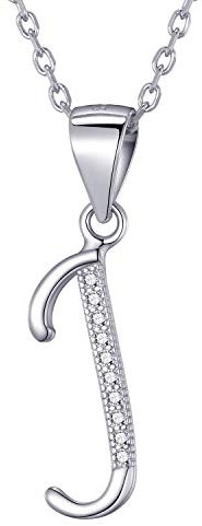 Morella Damen Halskette Silber mit Buchstabe J Anhänger 925 Silber rhodiniert mit Zirkoniasteinen weiß 45 cm
