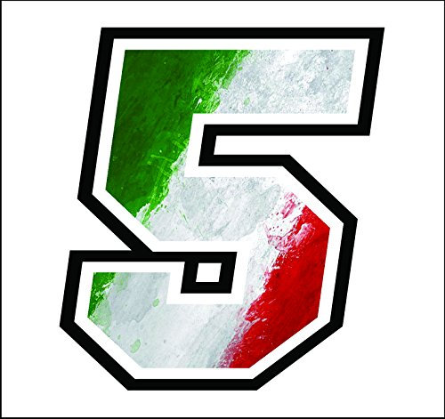 Adesivo NUMERO GARA- misura 12 cm -Gara Cross PistaAuto Moto Stickers (5, Bandiera Italiana)