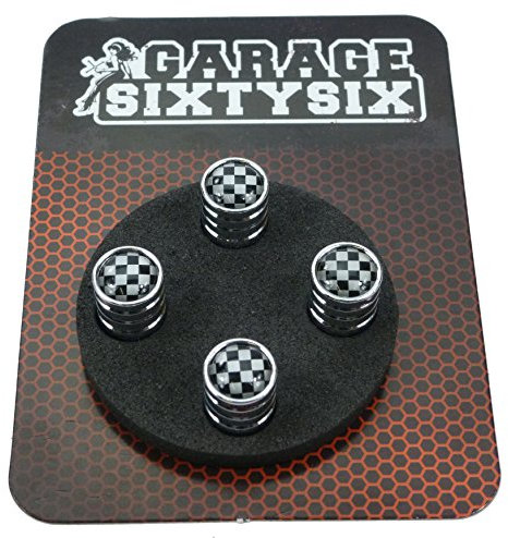 Garage-SixtySix 4 Ventilkappen Checkered Flag in Chrom/Modell: Detroit