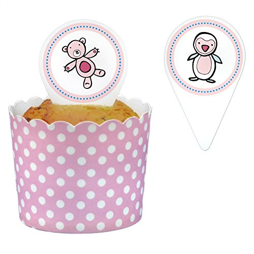 Frau WunderVoll® 24 DEKO KUCHENTOPPER Baby Shower MÄDCHEN/Topper, Kuchenstecker, Muffin, Geburtstagskuchen, Dekoration, Deko, Kinder, Party, Hochzeit, Hochzeitstorte, Geburtstag