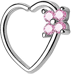 Piercingfaktor Continuous Piercing Ring Herz Kleeblatt Blume mit Kristall Strass Tragus Helix Ohr Cartilage Knorpel Ohrpiercing Silber Pink