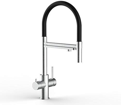 Rubinetto cucina 5 vie ACCIAIO INOX CHIRURGICO AISI 316 spazzolato per sistemi acqua gasata/aromatizzata e filtro depurazione - doccia 2 getti movibile per acqua di linea