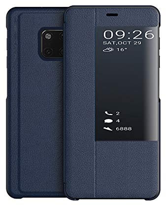 KANSI kompatibel mit Huawei Mate 20 Pro Hülle, Smart View Flip Hülle + Schutzfolie - Navy