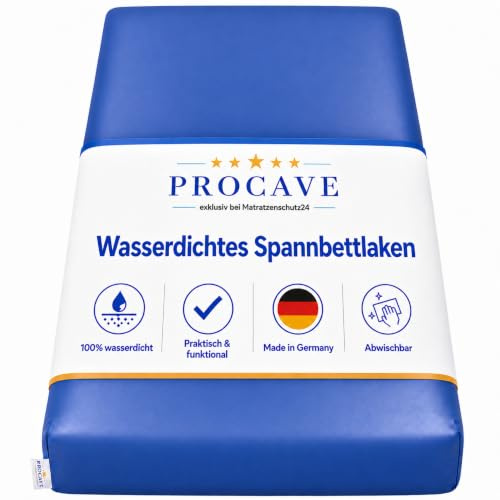 PROCAVE wasserdichtes Spannbettlaken in blau, atmungsaktiv und abwischbar, pflegeleichter Matratzenschoner, Made in Germany, in 100x200 cm