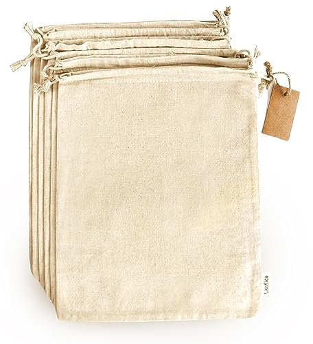 Leafico Cotton Storage Bags with Drawstrings - X-Large 36x43 cm 6 Pcs - Multipurpose Canvas Fabric Bread Bags for Bulk Food Produce, Potatoes, Onions, Shoes