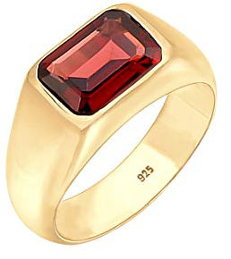 Elli PREMIUM Ring Siegelring mit Granat Edelstein Rot Trend aus 925 Sterling Silber