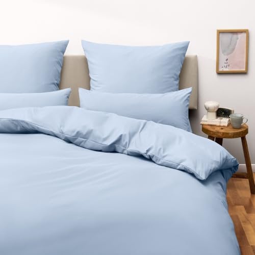 Blumtal Basics Duvet Cover Double Bed Set - Super Soft Bedding, Brushed Microfibre Duvet Cover Set with 2 Pillowcases - Light Blue, Double (200x200 cm & (2X) 50x75 cm)