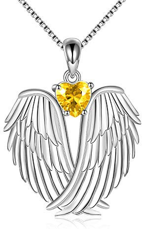 YAFEINI Flügel-Halskette, 925er-Sterlingsilber, Schutzengel-Geburtsstein-Halskette, Flügel-Anhänger, Schmuck für Frauen und Mädchen, Geschenke (November)