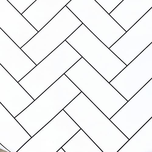 Papel pintado geométrico blanco autoadhesivo de espiga de espiga de papel de vinilo para pared de cocina, rollo de plástico adhesivo 45 cm por 300 cm