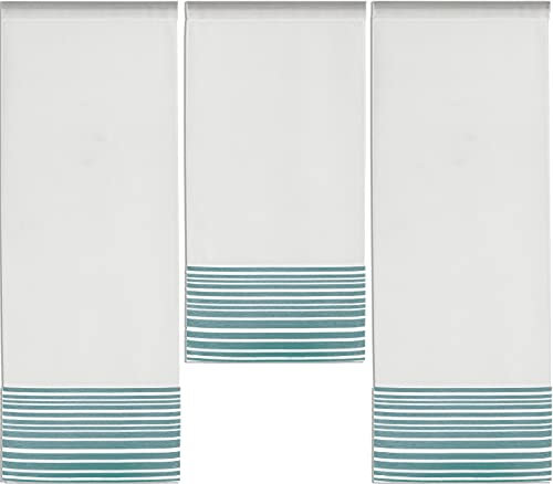 Experience by Omega 3er Mini Flächenvorhang Set Petrol 4027 I 3 Teile I Scheibengardine Gesamtbreite 90 cm (3x30cm) I Höhe 80/60/80cm, 4027 04