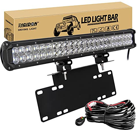RIGIDON 23 inch 144W Car Led Light Bar With Licence Number Bumper Plate Mounting Bracket Holder and 12V Wiring Harness Cable Kit, Driving Work Lights For Off road Truck SUV 4x4, 6000K Car Lighting