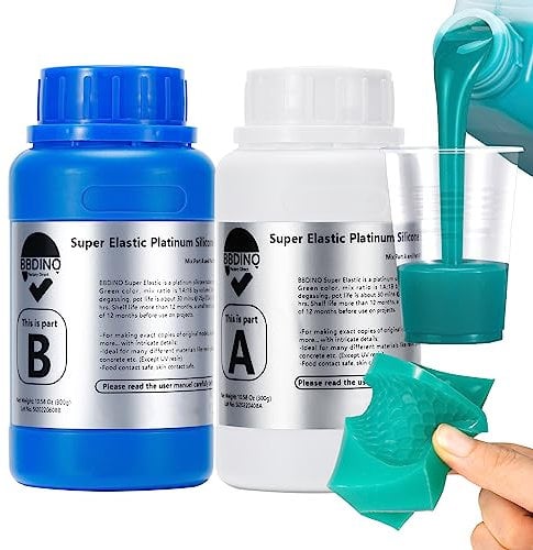 BBDINO Super Elastic Silicone Mould Making Kit, 21.16 oz Liquid Rubber for Casting 3D Moulds | Food Molds 1:1 by Volume, Jade Green