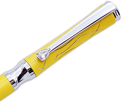 LACHIEVA LUX Luxus-Kugelschreiber für Damen mit Kristall und deutscher Qualitätsmine – Gelb
