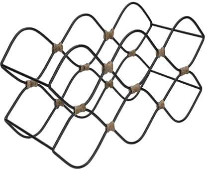 BarCraft 8 Bottle Wine Rack Free Standing Metal, Black & Jute Rope, 46 x 13 x 29.5cm