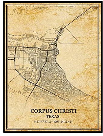 TANOKCRS Corpus Christi Texas USA America Vintage Map Poster Artwork Wall Art City Road Map Print Travel Souvenir Gift Home Decor ungerahmt