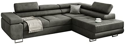 Möbel48 Ecksofa Miami mit Schlaffunktion, Big Sofa, Ecksofa mit Bettkästen (Rechte Ottomane, Gute Qualität des Stoffes) (Grey), 272 x 203, MiamiMon1