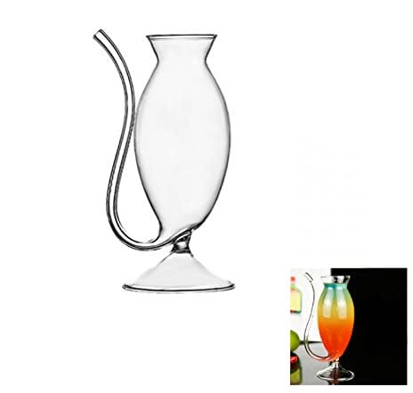 MISNODE Vampire Wine Glass, 250ml Cocktail Glass with Drinking Tube Straw Clear Glass Wine Decanter Cups Mugs, Long Tail Juice Sipper Glassware for Bar