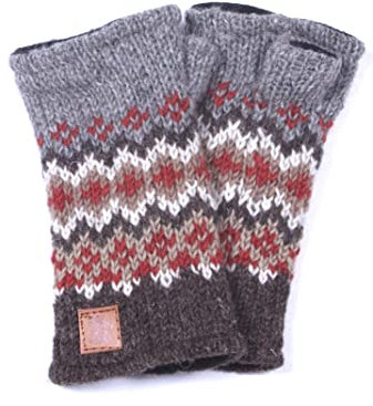Pachamama Women Wool Hand Wrist Warmers Fleece Lined Handknitted Fair Isle Multicoloured One-Size Handmade Extra Warm Fair Trade