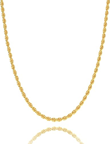 925 Sterling Silver Lobster Clasp 18k Gold Plated 2mm Diamond Cut Rope Chain Necklace for Women Mens Gold Necklace Chain 16-30 Inches, 26, Stainless Steel, No Gemstone