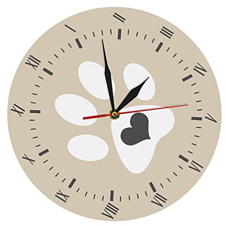 HOMSFOU Stylische -Uhr Mit Hundepfoten-Muster Leise Für Schlafzimmer Einweihung Dekorative Wanduhr Batterie