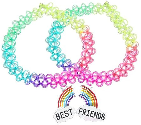 BodyJ4You 2-teiliges Tattoo-Halsketten-Set – 90er-Jahre-Accessoires für Damen, Teenager, Mädchen, Kinder – lebendige Farben, Anhänger, Charm, schwarzer Henna-Schmuck, Sommer-Stil, Geschenkidee,