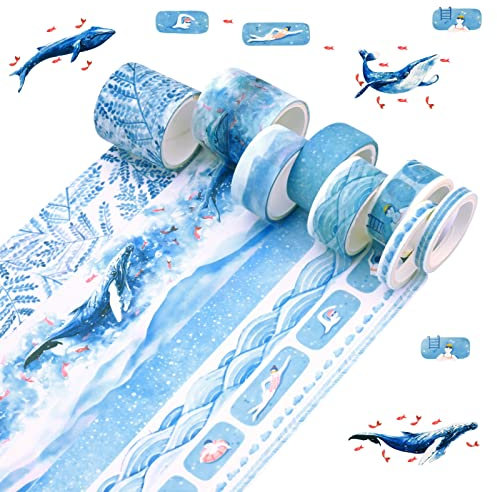8 Rollen Blau Washi Tape Set Multi-Muster Dekoratives Masking Tape Pastell Washi Tape Making Scrapbooking Tape Dekorative Klebeband Washi Klebeband Handwerk für Planen Geschenkverpackung Arts Bastel