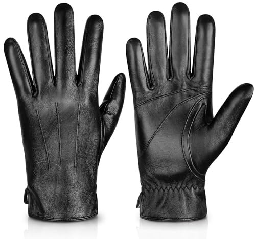 Alepo Handschuhe Herren Winter Warm, Echtes Schaffell Lederhandschuhe Touchscreen-SMS, Mit Kaschmirfutter Fahren Motorradhandschuhe (Schwarz-S)