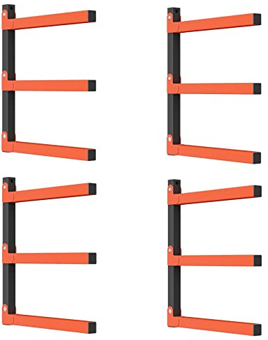 WALMANN Holzregal für Garage, Wandmontage, Stahl, 4 Regalbretter, 150 kg Belastbarkeit, Orange